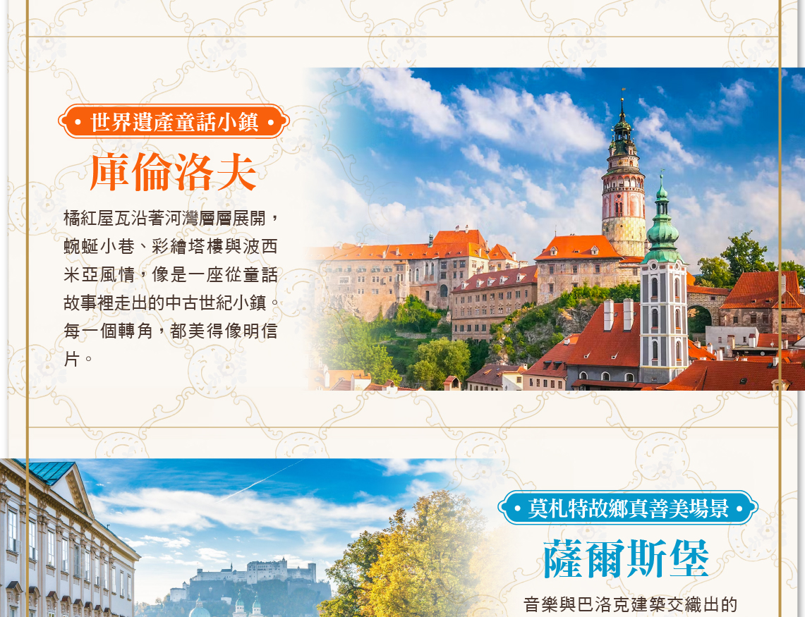 地表最大的古堡群-布拉格城堡。世界遺產童話小鎮-庫倫洛夫。