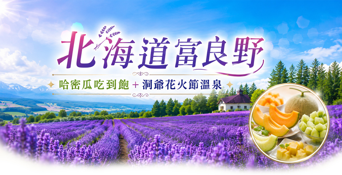 北海道富良野哈密瓜吃到飽 洞爺花火節溫泉六日(酷航))