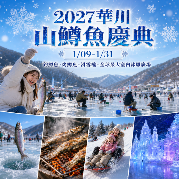 華川山鱒魚冰釣首爾5日~五星AQUA FIELD汗蒸幕、滑雪場體驗、草莓農場
