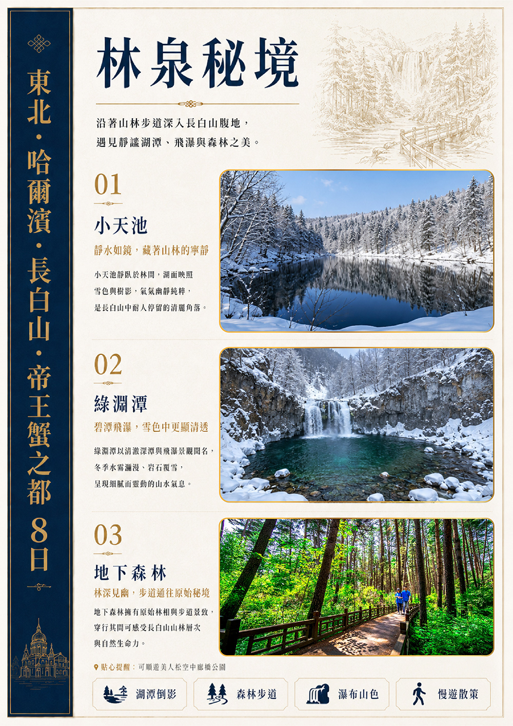 東北.哈爾濱.長白山.帝王蟹.防川風景區 東方第一村.聚龍溫泉.巴普洛夫城堡(品冰杯伏特加酒）.松花江纜車.東北虎林園（驚險車）外觀鳥巢 水立方